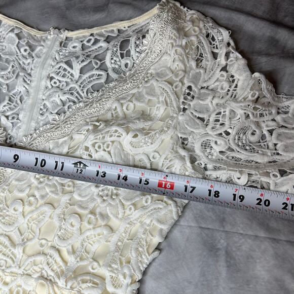 Maniju Dress Women Med Ivory Crochet Knee Length Floral Formal Event Wedding - Picture 3 of 9